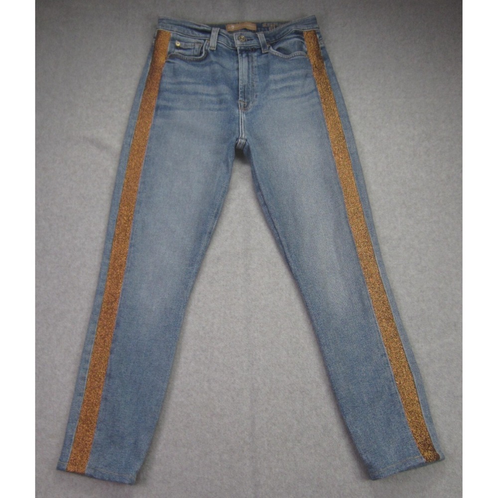 7‎ For All Mankind Luxe Vintage Jeans Womens 27 High Waist Lurex Stripe Ankle
